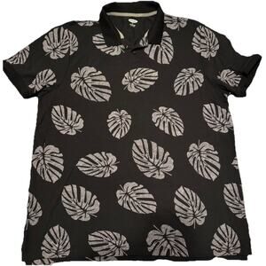 Old Navy Men’s Black Polo with Tropical Floral Design Size XXL